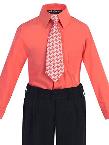 Bello Giovane Boys Dress Shirt with Tie Set Size 2T-20 (4T, Coral)