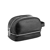 Leather Toiletry Bag - Travel Dopp Kit For Men & Women | Premium, Compact & Durable Travel Organizer With Spacious Compartments & Heavy-Duty Zippers | Extra Travel Bottles Included [Black]