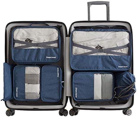 Packing Cubes 7 Sets -3 Packing Cubes + 2 Pouches+ 1 Underwear Pouch + 1 Shoes Bag (Blue)