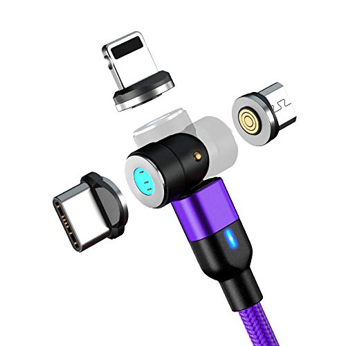 Magnetic Charge Cable 540 Degree Free Rotating L-Shape Portable 3 In 1 Phone charge USB Cable and Removable Magenetic Cable Tips (1M, Black)