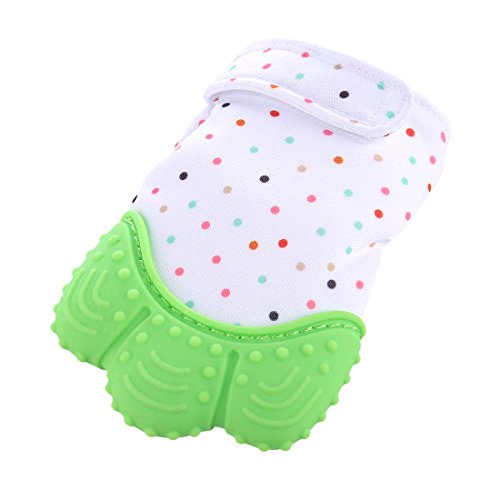 Teething Mitten, Petforu 2pcs Baby Self-soothing Teether Crawling Protective Gloves for Toddlers FDA Approved (Green)