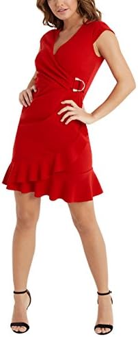 LIPSY Women Wrap Frill Sleeveless Dress Red US 0 (UK 4)