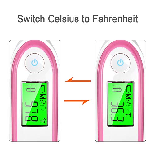 Elera Digital No Touch Infrared Forehead and Ear Thermometer Monitor with Probe Clinical Thermometer Gun for Fever for Infant Baby Kid Adult (Pink) - Thumbnail 4