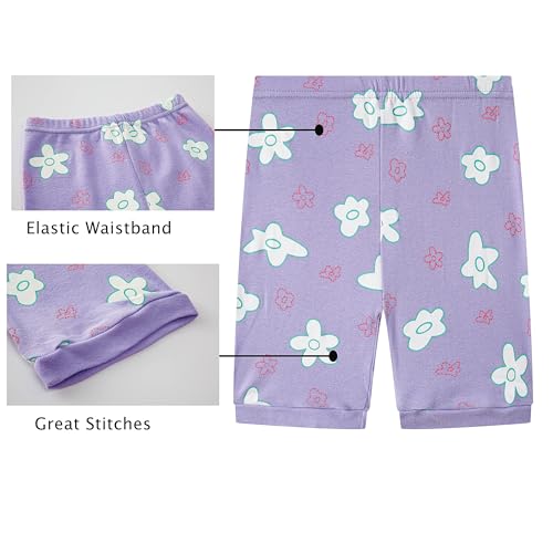JOYOND GIRLS SUMMER COTTON PAJAMAS 4 PIECE SNUG-FIT SLEEPWEAR FOR TODDLER CLOTHES KIDS SHORT SLEEVES CUTE CAT PJS SET 4T