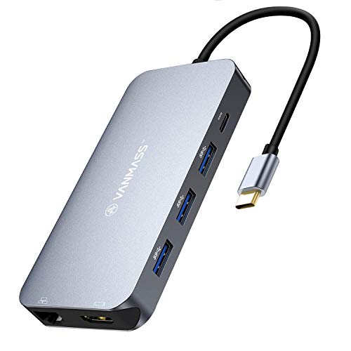 VANMASS USB C Hub, 9 in 1 USB C Adapter with 4K HDMI, RJ45 1Gbps Ethernet, 4 USB 3.0 Ports, Micro SD/SD Card Reader, and 90W PD Charging Port for MacBook Pro/Air & More USB C Devices