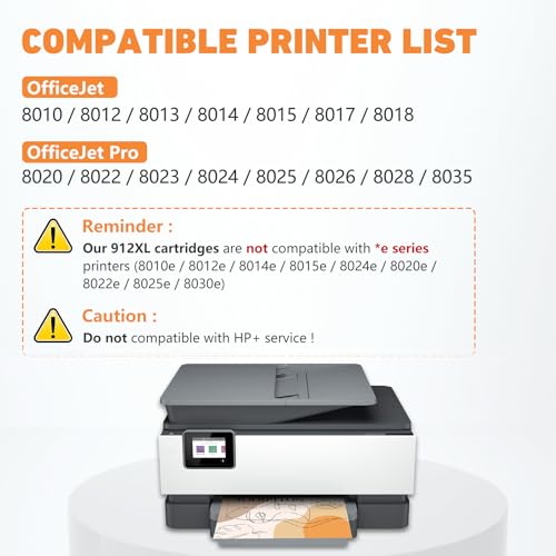 912XL Multipack Compatible pour Les Imprimantes HP 912XL Cartouches d'encre 912 XL Compatible pour Les Imprimantes HP OfficeJet 8022, 8012, 8014, 8015, 8017, OfficeJet Pro 8022, 8023, 8024, 8025 (4PK