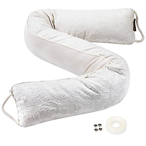 MAGZO Door Draft Stopper 42 Inch, Flower Design Under Door Snake Draft Blocker Noise Stopper Stuck with Hanging Loops, Beige
