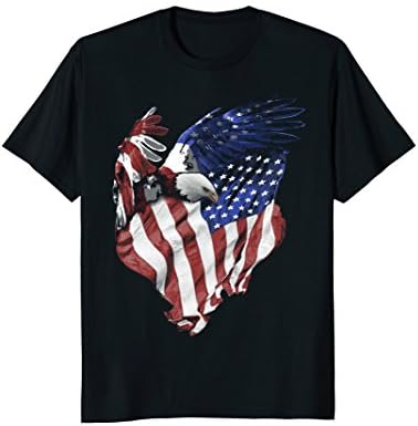 Mens American Flag and Bald Eagle Patriotic T-Shirt XL Black