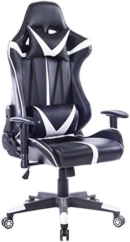 Killbee Ergonomic Swivel Gaming Chair Large Size PVC Leather Executive Office Chair with Headrest and Lumbar Support (White)