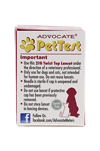 Advocate PetTest Blood Glucose Test Strips & 21G Twist Top Sterile Lancets Combo – Ideal for Vets & Pet Owners - Easy to Use & Calibrated for Dogs/Cats Suffering from Diabetes, 50 Count per Box