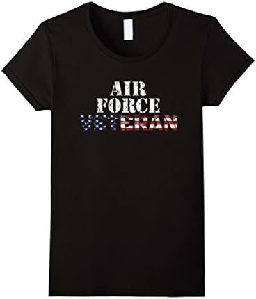 Womens USAF Veteran T Shirt | Veterans Day Tee Stars and Stripes Medium Black