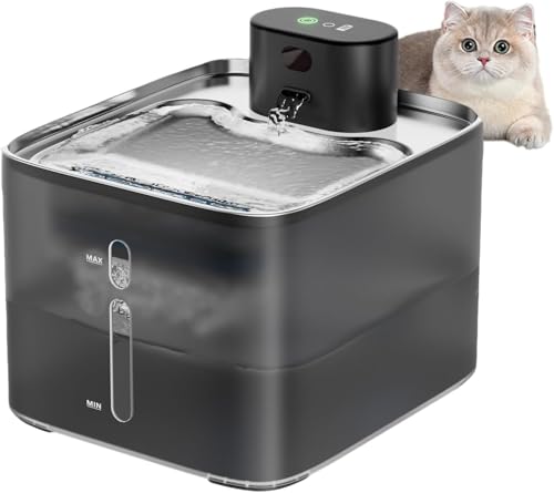 Heyeek Bebedero para Gato, Fuente para Gatos Inalámbrica, 4.2L Acero Inoxidable, Sin Bomba, Sensor Infrarrojo, Ideal para Perros/Mascotas