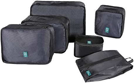 6 Piece Packing Cube Set - Travel Luggage Lightweight Water Resistance Packing Organizers with Shoe Bag (Black)