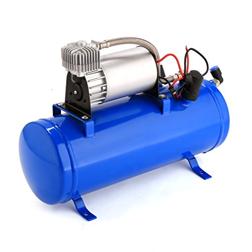 Jaketen 4 Trumpet Vehicle Air Horn 12 Volt Compressor Hose 150 dB Train 120PSI Kit Set Almost Any Vehicle Trucks Car SUV (Blue) - Thumbnail 5
