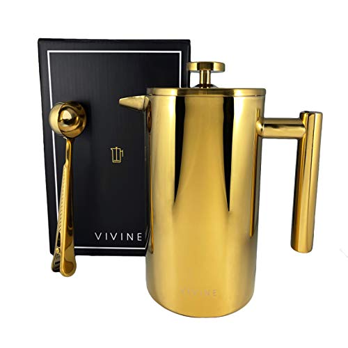 Vivine French Press Stainless Steel Double Walled Insulated Large 1L