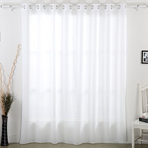 Deconovo Grommet Sheer Curtain Wide Width Linen Look Curtain for Bedroom White 100Ã—84 Inch One panel