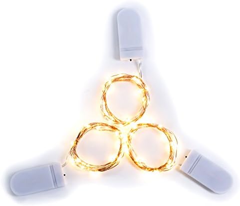 Dreamworth Pack of 3 LED Moon Lights 20 Micro Starry LEDs on Copper Extra Thin Copper Wire, 2 x CR2032 Batteries Included, 7 Ft (2m) for DIY Wedding Centerpiece or Table Decorations (Warm White)