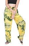 CandyHusky's Men Women Tie Dye Rayon Baggy Sport Casual Yoga Pants Elastic Waist (Green-Yellow)