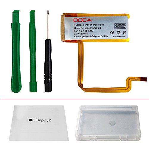 Battery Replacement for Apple iPod Video 60GB/80GB iPod Classic 1th/3th 160GB, 850MAH 3.7V Li-Polymer Rechargeable Battery with Opening Tool Kit, Compatible with Model No.616-0232