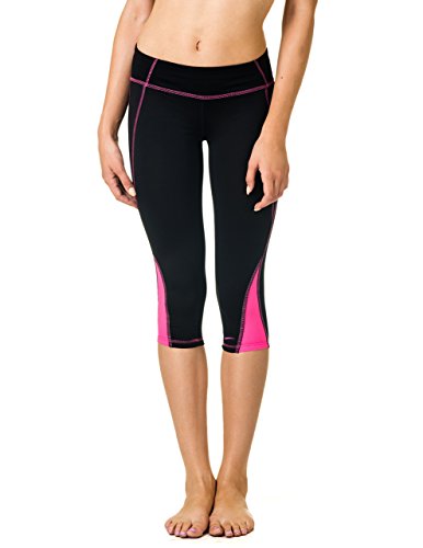 L.A. Gear Low Rise Basic Performance Yoga Leggings with Breathable Mesh Trim (Medium, Black/Pink)