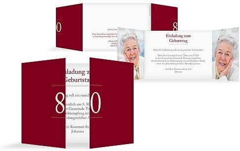 Einladungskarte Zum 80 Geburtstag Schreibklar Geburtstagseinladung 80 Einladung 80 Geburtstag Doppel Klappkarte Flach Dunkelrot 100 Stuck Amazon De Burobedarf Schreibwaren