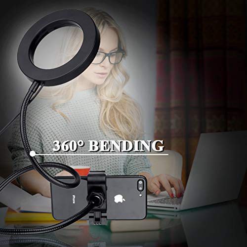 B-Land 5.7” Ring Light with Cell Phone Holder for Live Stream, Flexible Mobile Phone Clip Holder Mini Circle Light Desk Led Lamp for Bedroom, Office, Kitchen, Bathroom - Thumbnail 5