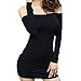 ETANG Women's Off Shoulder Long Sleeve Fitted Dress Black