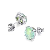 JunXin Three Color Round Cut Opal Stud Earring 7.5MM (Green)