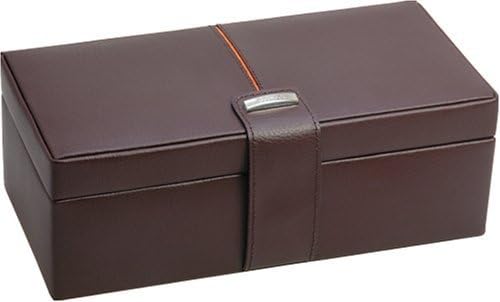 Dulwich Designs 'Park Lane' Classic Genuine Leather 15 section Watch and Cufflink Box, Chocolate Brown with Orange Grosgrain Lining by Dulwich