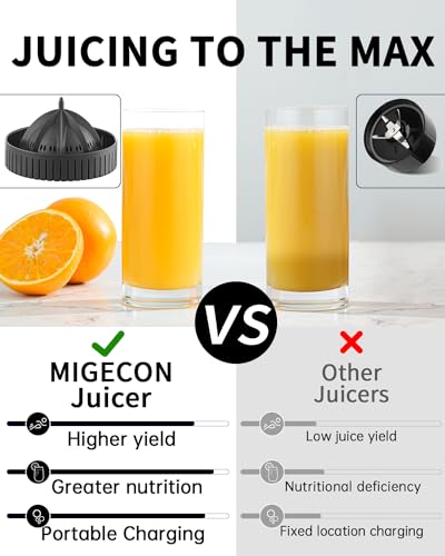 Migecon Rechargeable Electric Citrus Juicer - Citrus Juice Machine with USB and Portable, Dripless Function for Oranges, Lemons, Grapefruits, Includes Cleaning Brush (Black) ZZJ001B