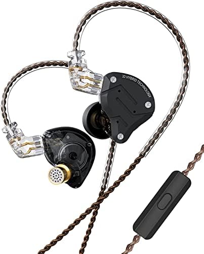 KZ Ear Buds Wired ZS10 Pro Wired in-Ear Headphones, Noise Cancelling IEM Earphone with Stainless Steel Faceplate, 2Pin IEM Detachable Cords, in Ear Monitor for Musician Singers (Matte Black, with Mic)