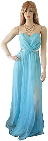 Women's Strapless Chiffon & Sequin Belt Ball Gown Evening Dress