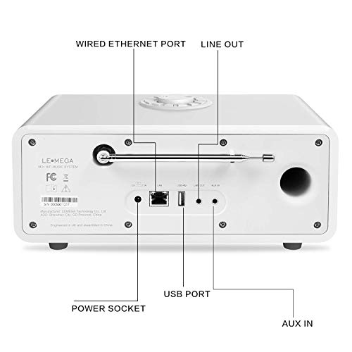 LEMEGA M3+ 20W Stereo Internet FM Digital Radio with Bluetooth, Built-in Subwoofer, USB, Aux & TFT Colour Display - White