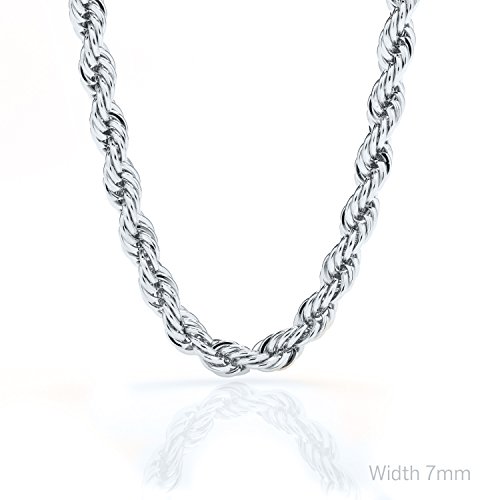 Lifetime Jewelry Rope Chain 7MM, 24K Diamond Cut Fashion Jewelry Necklaces in Yellow or White Gold Over Semi Precious Metals, Hip Hop or Classic, Comes with Box or Pouch, 22 Inches