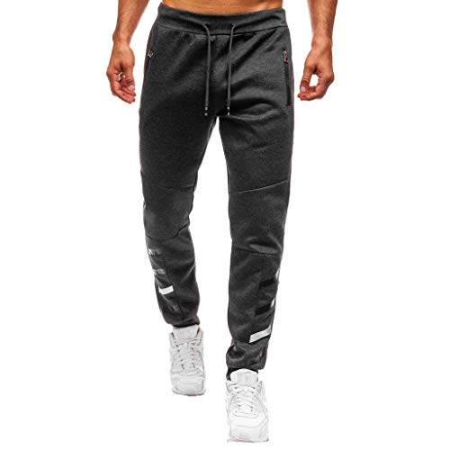 Willsa Mens Swimsuit, Splicing Printed Overalls Casual Pocket Sport Work Casual Trouser Pants Dark Gray