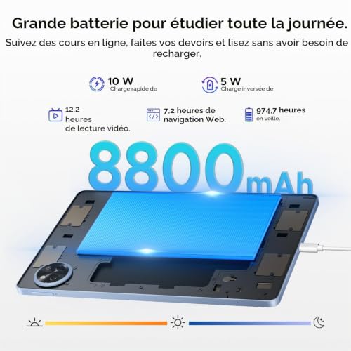 POPUX P11 Tablette 11 Pouces, Tablette Android 16 avec 48Go+128Go/2To TF, T7250, 90Hz Display, 8800mAh, Gemini AI, Tablette avec Stylet & Clavier, 13MP+5MP, Widevine L1, Face ID, 5G WiFi, Gris