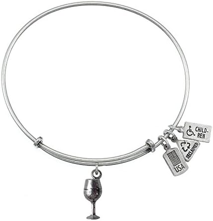 Wind and Fire Wine Glass Charm Bangle Bracelet (Antique Silvertone Finish)