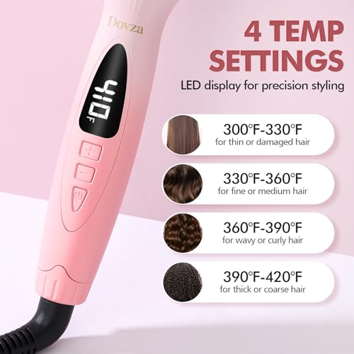 Dovza Blowout Boost Thermal Brush - 1.5 Inch Thermal Brush & Curling Iron for Voluminous Blowout, Dual Voltage, Ceramic Tourmaline & Negative Ion, 5 Heat Settings