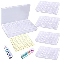 DOMIRE 5 Pack Diamond Painting Storage Containers Diamond Embroidery Box Organizer 140 Grids for Cross Stitch Accessories with Label Marker Sticker