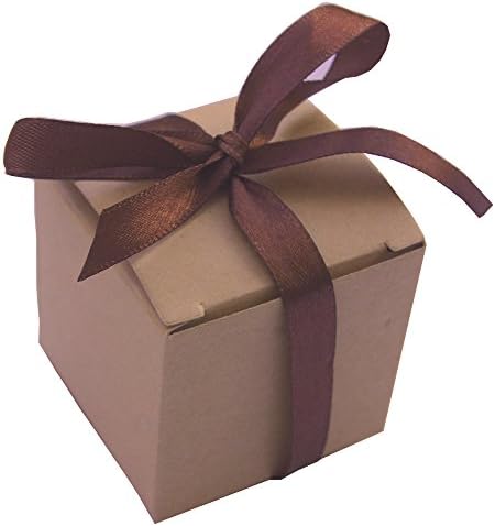 50Pcs Kraft Natural Gift Box,Wedding Candy Boxes 2x2x2 Inch, Rustic Kraft Brown Square Cardboard Jewelry Gifts Box for Vintage Bridal Shower Party Birthday Baby Shower Decoration (With Coffee Ribbon)
