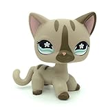 do1n Littlest Pet Shop #468 Gray Short hair Cat kitty Tan Blue Eyes LPS