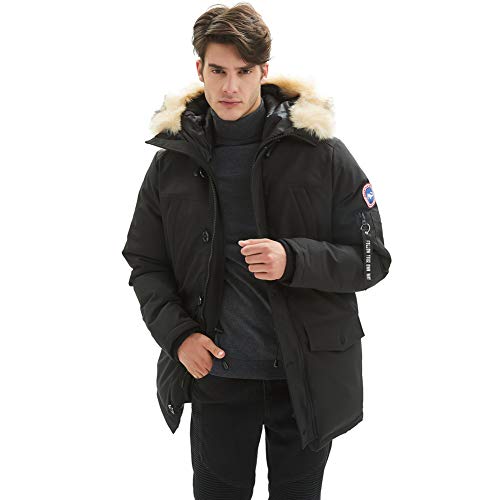 PUREMSX Men's Down Alternative Jacket Insulated Expedition Mountain Thicken Lined Fur Hooded