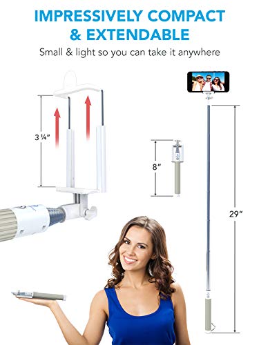 Premium 5-In-1 Bluetooth Selfie Stick For iPhone X XR XS 10 8 7 6 5, Samsung Galaxy S10 S9 S8 S7 S6 S5, Android - Selfie Sticks (Powered by USA Technology) - No Apps No Downloads No Batteries Required - Thumbnail 3