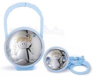 Juego caja para chupete y broche Bimbo Cod.ae0441 C con placa de plata: Amazon.es: Bebé