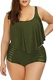 Sovoyant Women's Plus Size Ruffles High Waisted Swimsuit Bikini Sets Bathing Suit Army Green XL
