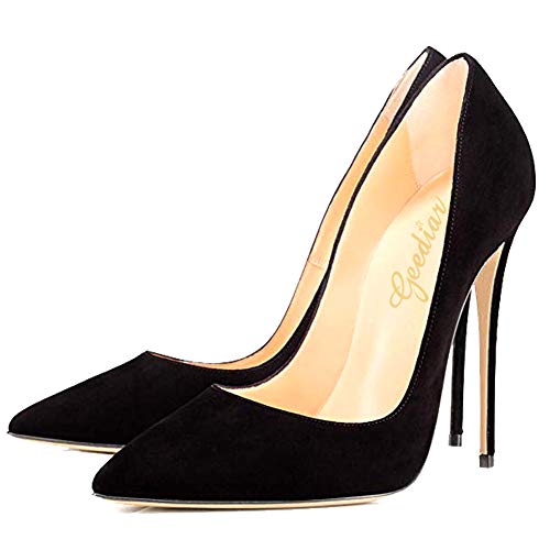 GEEDIAR High Heels, Womens Pointed Toe Slip on Stilettos Party Wedding Pumps Large Size Basic Shoes Handmade … Black - Thumbnail 3