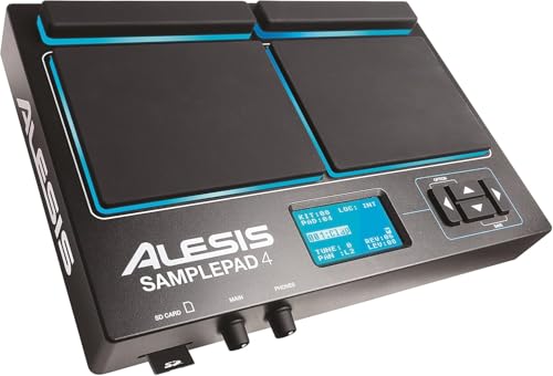 Alesis Sample Pad 4 - Multipad Sampler et Déclencheur De Samples et Percussions, Ultra Compact avec 4 Zones Sensibles, 25 Sons De Kit Batterie, Lecteur De Carte Sd/Sdhc, Effets et Sortie Usb/Midi