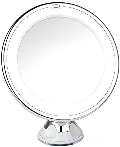 Amani Design Lighted Magnifying Makeup Mirror with 10X Magnification- Adjustable Bright LED Vanity Mirror with Light - Locking Suction, Cordless, Battery Powered, 7 Inches Wide, Compact Cosmetic