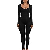 LAGSHIAN Women's Sexy Bodycon Long Sleeve Scoop Neck One Piece Jumpsuit Romper