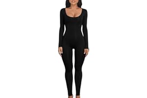 LAGSHIAN Women's Sexy Bodycon Long Sleeve Scoop Neck One Piece Jumpsuit Romper